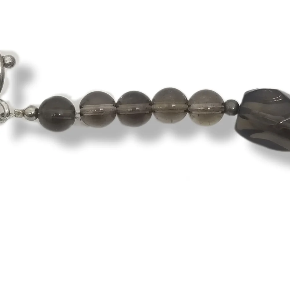 VINTAGE GENUINE SMOKY TOPAZ & STERLING SILVER STATEMENT NECKLACE